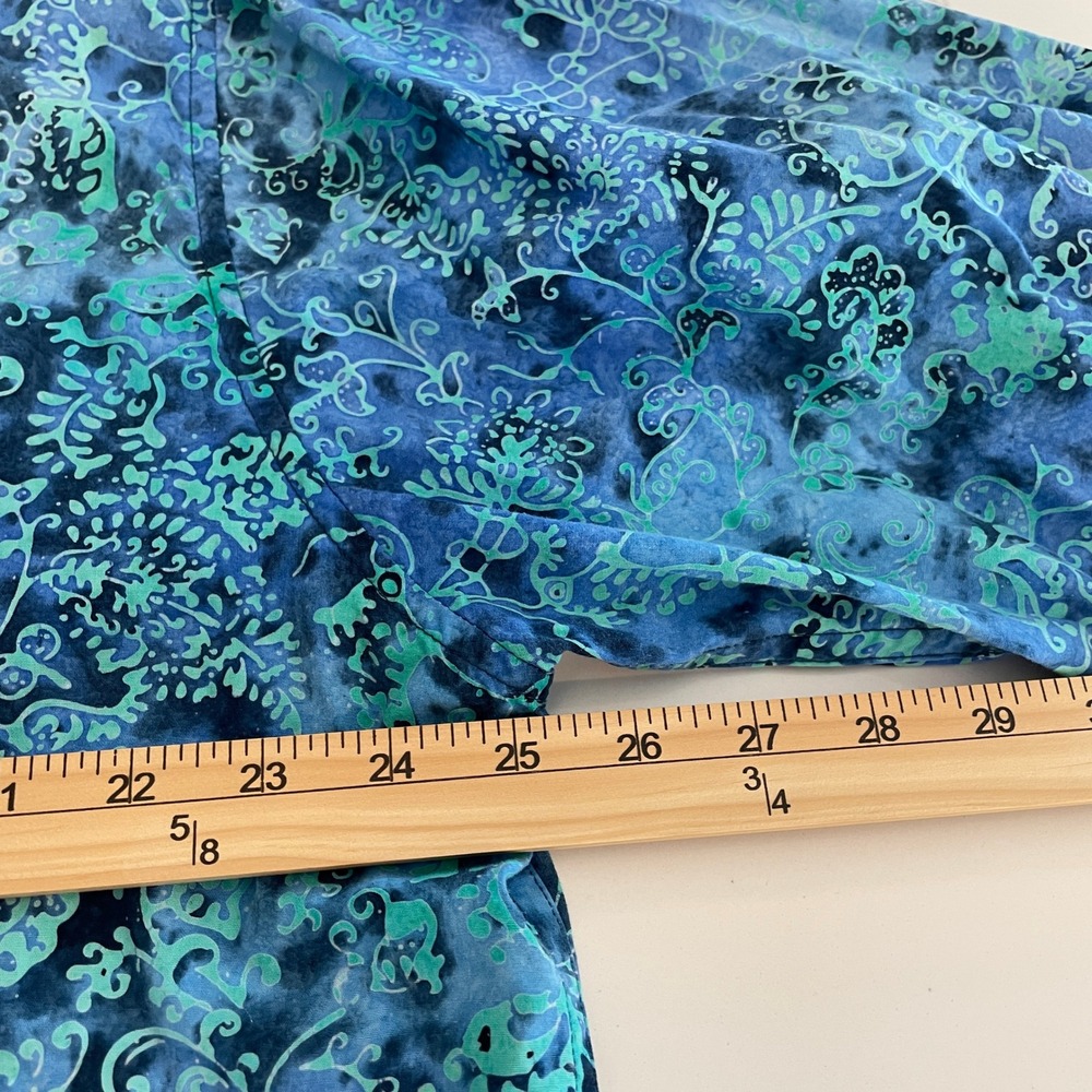 Johari West Mens XLT Batik Shirt Blue Green Tropical Floral Cotton Short Sleeve - Picture 9 of 10